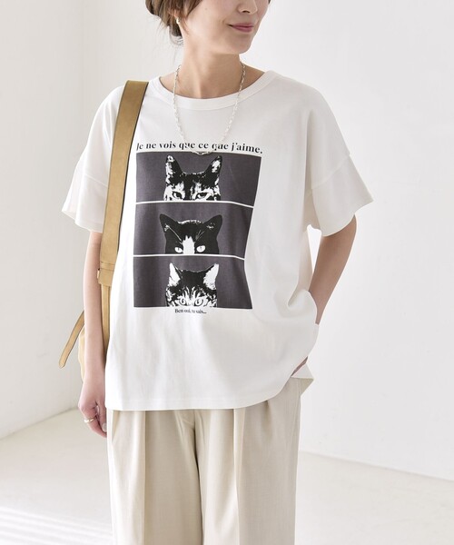 quaranciel（カランシエル）の「quaranciel:〈接触冷感/汗染み防止加工/洗濯機可能〉CAT プリント TEE（Tシャツ/カットソー・レディース・ホワイト系2/ホワイト系1/ホワイト系3・ONE SIZE）」の21枚目の写真