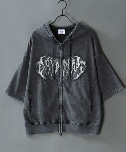 SITRY(シトリー)の「Grunge Style Sweat Zip Hoodie/グランジ ヴィンテージライク オーバーサイズ ミニ裏毛 半袖 フルジップパーカー フーディー パーカー スウェット レディース メンズ(パーカー・メンズ・ブラック/カーキ/ブラウン/ピンク・M/L)」の14枚目の写真