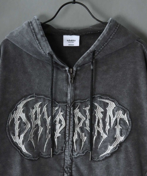 SITRY(シトリー)の「Grunge Style Sweat Zip Hoodie/グランジ ヴィンテージライク オーバーサイズ ミニ裏毛 半袖 フルジップパーカー フーディー パーカー スウェット レディース メンズ(パーカー・メンズ・ブラック/カーキ/ブラウン/ピンク・M/L)」の10枚目の写真