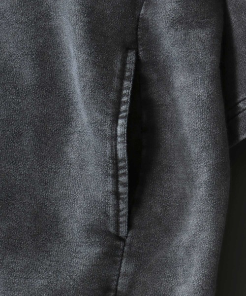 SITRY(シトリー)の「Grunge Style Sweat Zip Hoodie/グランジ ヴィンテージライク オーバーサイズ ミニ裏毛 半袖 フルジップパーカー フーディー パーカー スウェット レディース メンズ(パーカー・メンズ・ブラック/カーキ/ブラウン/ピンク・M/L)」の7枚目の写真