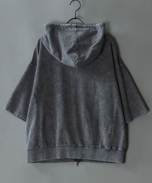 SITRY(シトリー)の「Grunge Style Sweat Zip Hoodie/グランジ ヴィンテージライク オーバーサイズ ミニ裏毛 半袖 フルジップパーカー フーディー パーカー スウェット レディース メンズ(パーカー・メンズ・ブラック/カーキ/ブラウン/ピンク・M/L)」の11枚目の写真