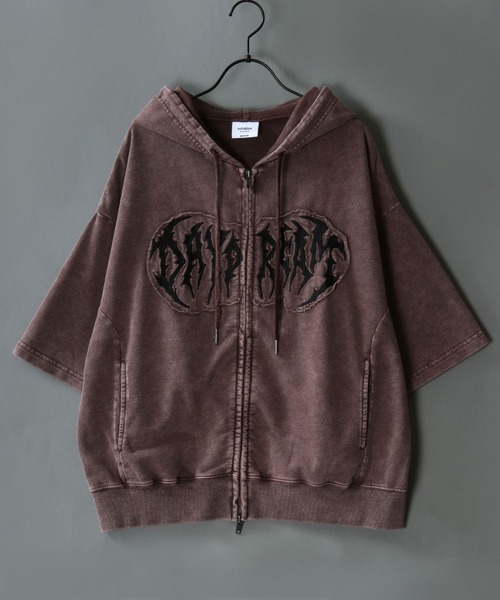 SITRY(シトリー)の「Grunge Style Sweat Zip Hoodie/グランジ ヴィンテージライク オーバーサイズ ミニ裏毛 半袖 フルジップパーカー フーディー パーカー スウェット レディース メンズ(パーカー・メンズ・ブラック/カーキ/ブラウン/ピンク・M/L)」の13枚目の写真