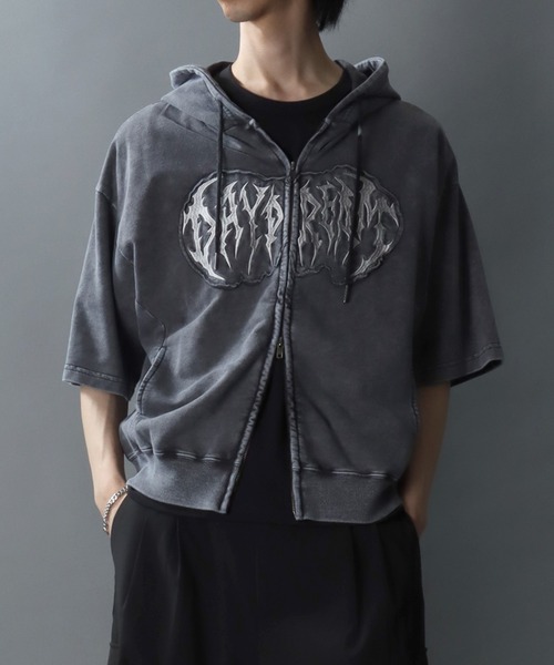 SITRY(シトリー)の「Grunge Style Sweat Zip Hoodie/グランジ ヴィンテージライク オーバーサイズ ミニ裏毛 半袖 フルジップパーカー フーディー パーカー スウェット レディース メンズ(パーカー・メンズ・ブラック/カーキ/ブラウン/ピンク・M/L)」の20枚目の写真