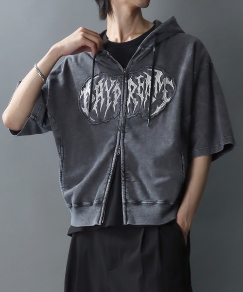 SITRY(シトリー)の「Grunge Style Sweat Zip Hoodie/グランジ ヴィンテージライク オーバーサイズ ミニ裏毛 半袖 フルジップパーカー フーディー パーカー スウェット レディース メンズ(パーカー・メンズ・ブラック/カーキ/ブラウン/ピンク・M/L)」の21枚目の写真