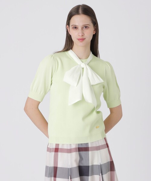 BLUE LABEL CRESTBRIDGE（ブルーレーベルクレストブリッジ）の「アセテートコットンニットリボンプルオーバー（Tシャツ/カットソー・レディース・グリーン/ブラック/オフホワイト・38）」の3枚目の写真