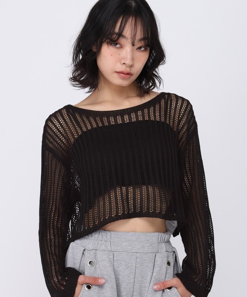 3.3 Field Trip (3.3フィールドトリップ)の「3.3 Field Trip/インナー付きメッシュトップ(ニット/セーター・レディース・ベージュ/ブラック・FREE)」の6枚目の写真