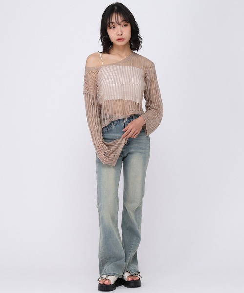 3.3 Field Trip (3.3フィールドトリップ)の「3.3 Field Trip/インナー付きメッシュトップ(ニット/セーター・レディース・ベージュ/ブラック・FREE)」の9枚目の写真