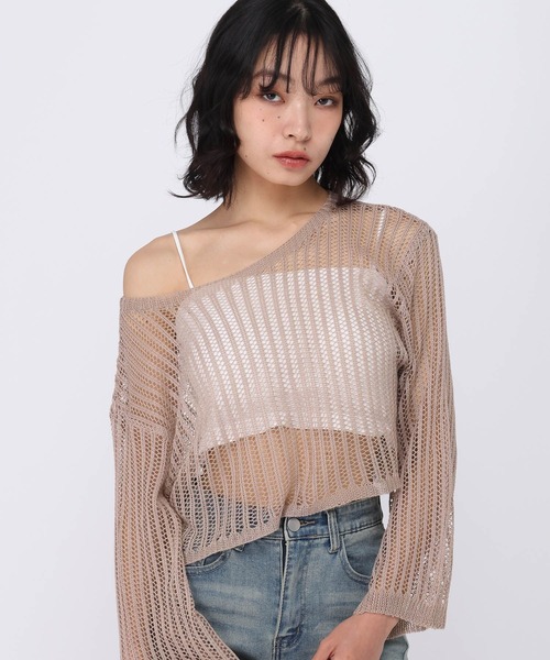 3.3 Field Trip (3.3フィールドトリップ)の「3.3 Field Trip/インナー付きメッシュトップ(ニット/セーター・レディース・ベージュ/ブラック・FREE)」の13枚目の写真