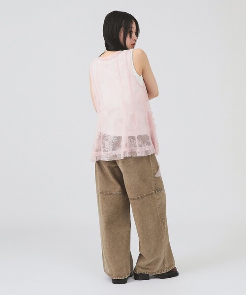Ray BEAMS（レイビームス）の「ブリーチ デニム ワイドパンツ（デニムパンツ・レディース・ライトブルー/ブラウン系その他3・0/1）」の5枚目の写真
