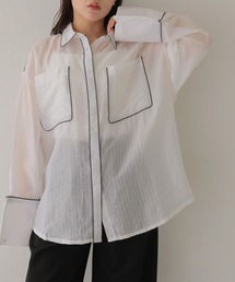 cheriella | 【cheriella】配色パイピングオーバーサイズシアーストライプシャツ COLOR PIPING OVERSIZED SHEER STRIPE SHIRT(シャツ/ブラウス)