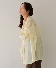 cheriella | 【cheriella】配色パイピングオーバーサイズシアーストライプシャツ COLOR PIPING OVERSIZED SHEER STRIPE SHIRT(シャツ/ブラウス)