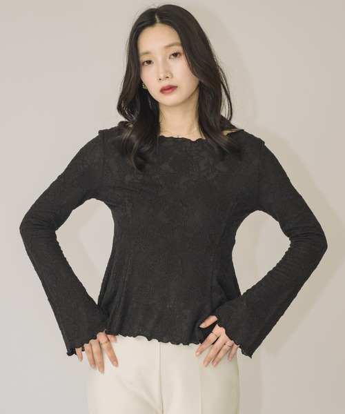 NEUNA(ヌナ)の「オールレースペプラムトップス(Tシャツ/カットソー・レディース・ブラック/アイボリー・FREE)」の2枚目の写真
