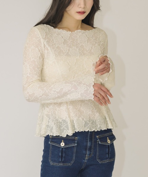 NEUNA(ヌナ)の「オールレースペプラムトップス(Tシャツ/カットソー・レディース・ブラック/アイボリー・FREE)」の5枚目の写真