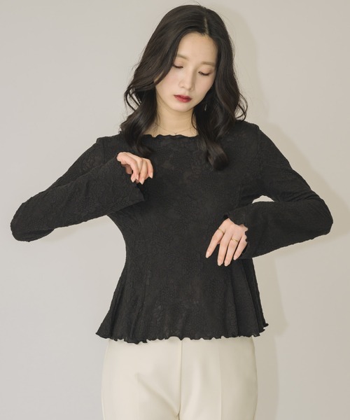 NEUNA(ヌナ)の「オールレースペプラムトップス(Tシャツ/カットソー・レディース・ブラック/アイボリー・FREE)」の7枚目の写真
