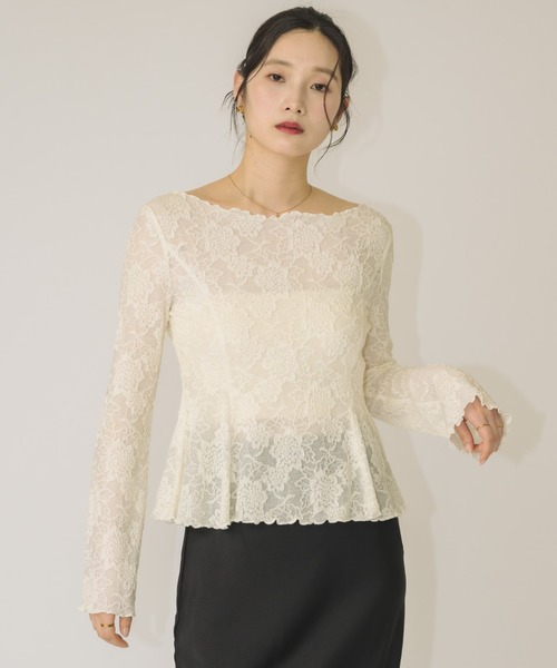 NEUNA(ヌナ)の「オールレースペプラムトップス(Tシャツ/カットソー・レディース・ブラック/アイボリー・FREE)」の21枚目の写真