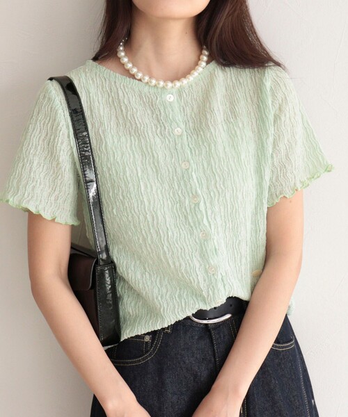 fredy emue(フレディエミュ)の「ポコポコ前開きプルオーバーカットソー(Tシャツ/カットソー・レディース・ミント/ブラック/オフホワイト・38)」の3枚目の写真