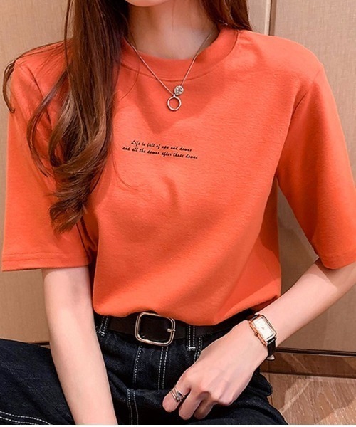 Lips（リップス）の「シンプルなのに上品見え！さりげないメッセージロゴで大人かわいい万能Tシャツ（Tシャツ/カットソー・レディース・ホワイト/ブラック/グリーン・FREE）」の14枚目の写真