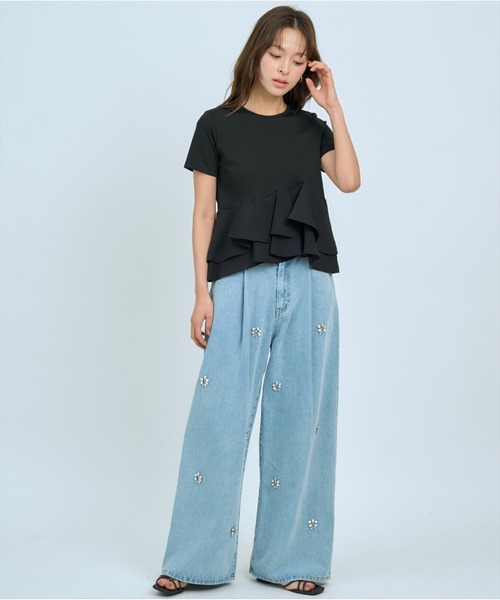 AND COUTURE(アンドクチュール)の「ビジュータックデニムパンツ(デニムパンツ・レディース・サックスブルー/ブルー/ブラック・MEDIUM/SMALL)」の11枚目の写真