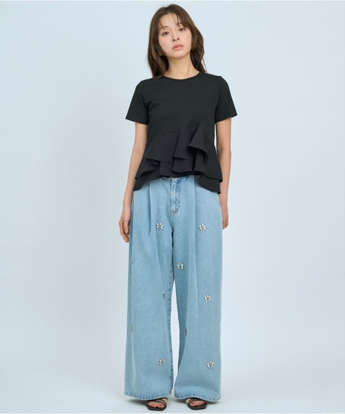 AND COUTURE(アンドクチュール)の「ビジュータックデニムパンツ(デニムパンツ・レディース・サックスブルー/ブルー/ブラック・MEDIUM/SMALL)」の13枚目の写真