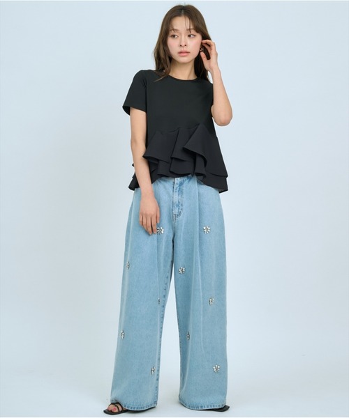 AND COUTURE(アンドクチュール)の「ビジュータックデニムパンツ(デニムパンツ・レディース・サックスブルー/ブルー/ブラック・MEDIUM/SMALL)」の14枚目の写真