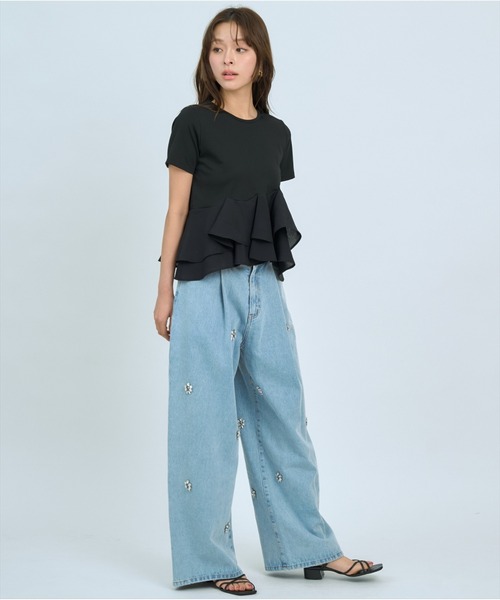 AND COUTURE(アンドクチュール)の「ビジュータックデニムパンツ(デニムパンツ・レディース・サックスブルー/ブルー/ブラック・MEDIUM/SMALL)」の15枚目の写真