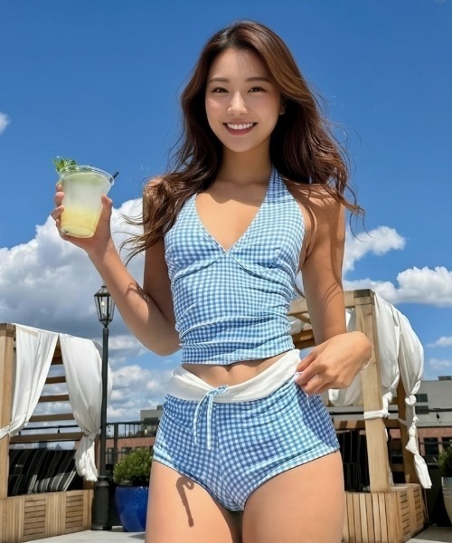 セール】ギンガムチェック・タンキニ×ショートパンツ水着（水着