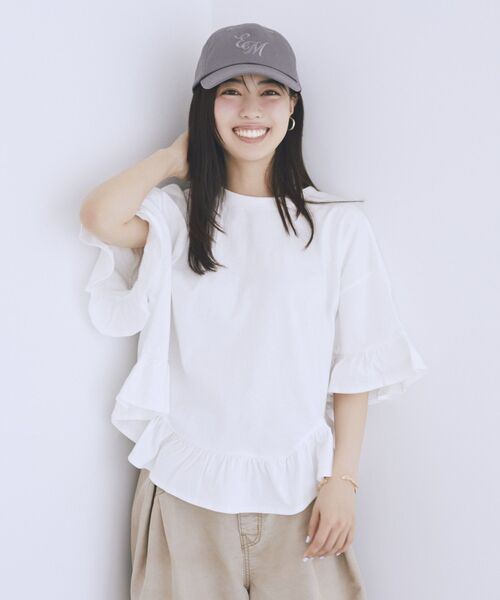 earth music&ecology（アースミュージックアンドエコロジー）の「ピグメントフリルTシャツ（Tシャツ/カットソー・レディース・オフホワイト/チャコールグレー/ピンク・FREE）」の17枚目の写真