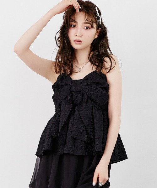 Tiny EDEN(タイニーエデン)の「リボンギャザーキャミソールトップス(シャツ/ブラウス・レディース・ブラック/ピンク・FREE)」の2枚目の写真
