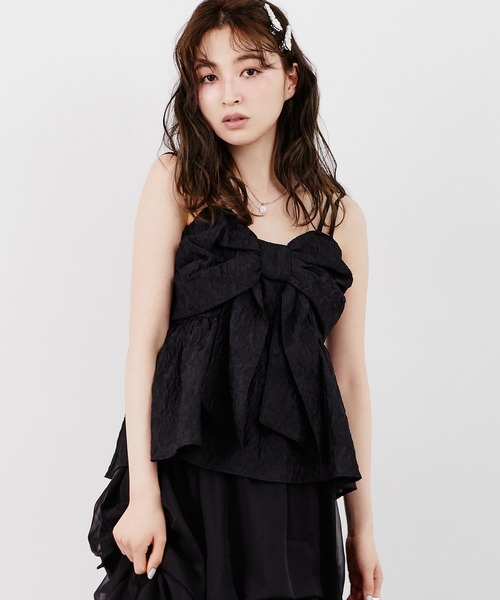Tiny EDEN(タイニーエデン)の「リボンギャザーキャミソールトップス(シャツ/ブラウス・レディース・ブラック/ピンク・FREE)」の6枚目の写真