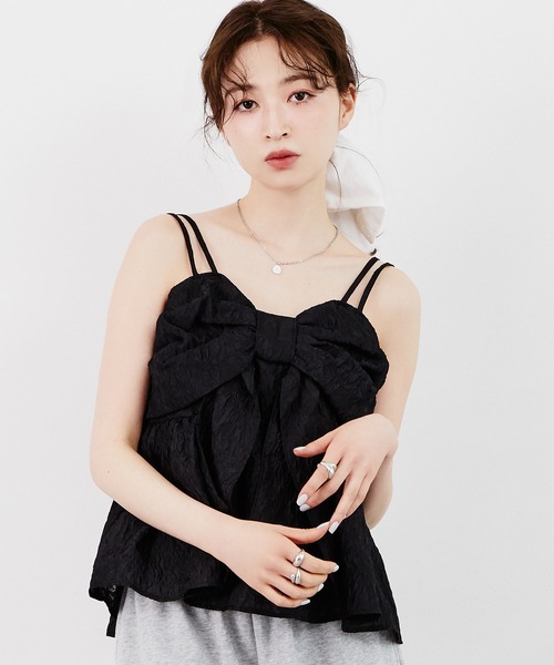 Tiny EDEN(タイニーエデン)の「リボンギャザーキャミソールトップス(シャツ/ブラウス・レディース・ブラック/ピンク・FREE)」の9枚目の写真