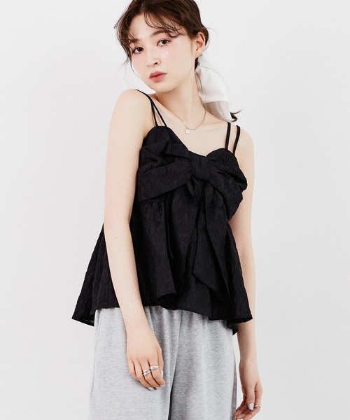 Tiny EDEN(タイニーエデン)の「リボンギャザーキャミソールトップス(シャツ/ブラウス・レディース・ブラック/ピンク・FREE)」の10枚目の写真