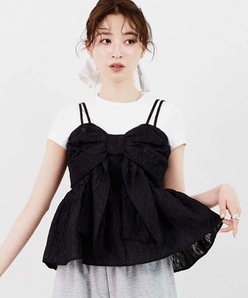 Tiny EDEN(タイニーエデン)の「リボンギャザーキャミソールトップス(シャツ/ブラウス・レディース・ブラック/ピンク・FREE)」の13枚目の写真