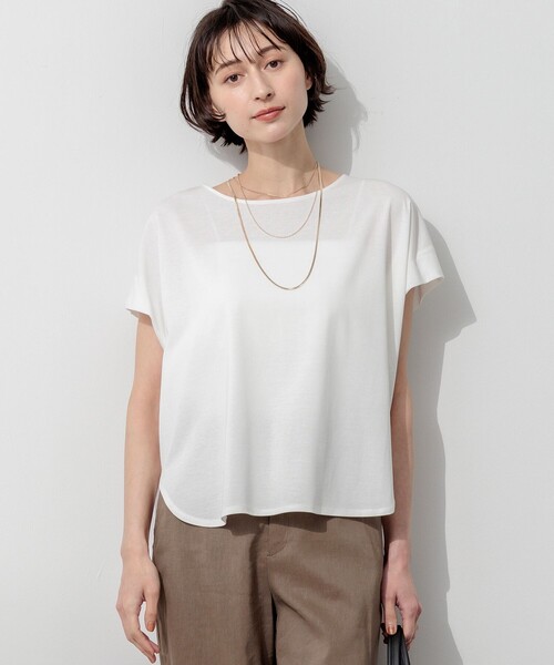 23区 L（ニジュウサンクオオキイサイズ）の「ツイストコットンプレーティング フレンチスリーブ カットソー（Tシャツ/カットソー・レディース・グレー系/ローズ系/ダルブルー系/ブラック系/ホワイト系・44/46）」の2枚目の写真