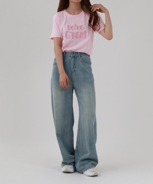 FUNALIVE(ファンアライブ)の「ABETTOR 特殊発砲ロゴプリント半袖Tシャツ(Tシャツ/カットソー・レディース・ピンク/ホワイト/ブラック・FREE)」の7枚目の写真