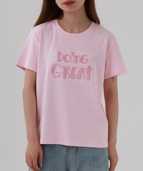 FUNALIVE(ファンアライブ)の「ABETTOR 特殊発砲ロゴプリント半袖Tシャツ(Tシャツ/カットソー・レディース・ピンク/ホワイト/ブラック・FREE)」の9枚目の写真