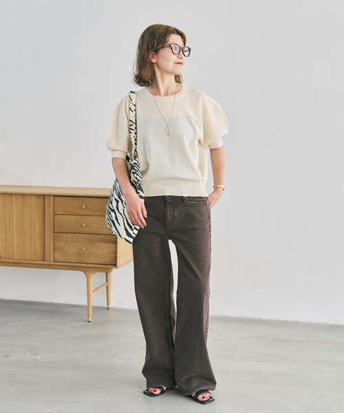 Spick & Span(スピックアンドスパン)の「《WEB限定 / 追加》シアーミラノリブパフスリーブプルオーバー(ニット/セーター・レディース・ブラック/キャメル/アイボリー・FREE)」の8枚目の写真