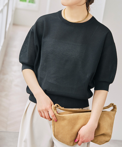 Spick & Span(スピックアンドスパン)の「《WEB限定 / 追加》シアーミラノリブパフスリーブプルオーバー(ニット/セーター・レディース・ブラック/キャメル/アイボリー・FREE)」の11枚目の写真