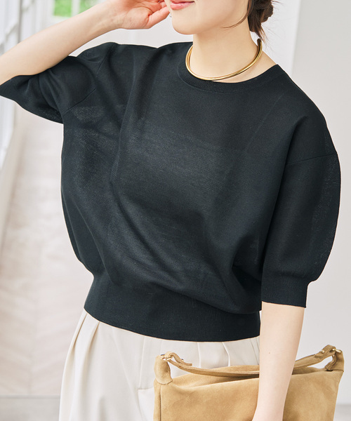 Spick & Span(スピックアンドスパン)の「《WEB限定 / 追加》シアーミラノリブパフスリーブプルオーバー(ニット/セーター・レディース・ブラック/キャメル/アイボリー・FREE)」の12枚目の写真