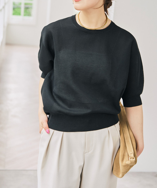 Spick & Span(スピックアンドスパン)の「《WEB限定 / 追加》シアーミラノリブパフスリーブプルオーバー(ニット/セーター・レディース・ブラック/キャメル/アイボリー・FREE)」の13枚目の写真
