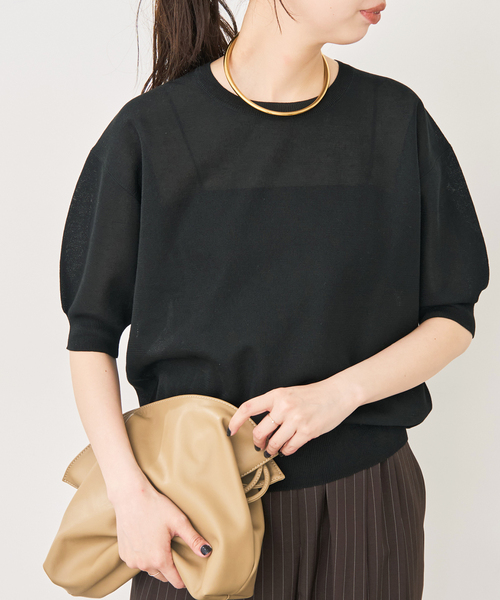 Spick & Span(スピックアンドスパン)の「《WEB限定 / 追加》シアーミラノリブパフスリーブプルオーバー(ニット/セーター・レディース・ブラック/キャメル/アイボリー・FREE)」の17枚目の写真