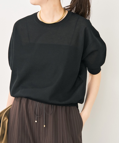 Spick & Span(スピックアンドスパン)の「《WEB限定 / 追加》シアーミラノリブパフスリーブプルオーバー(ニット/セーター・レディース・ブラック/キャメル/アイボリー・FREE)」の18枚目の写真