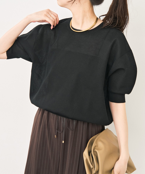 Spick & Span(スピックアンドスパン)の「《WEB限定 / 追加》シアーミラノリブパフスリーブプルオーバー(ニット/セーター・レディース・ブラック/キャメル/アイボリー・FREE)」の19枚目の写真