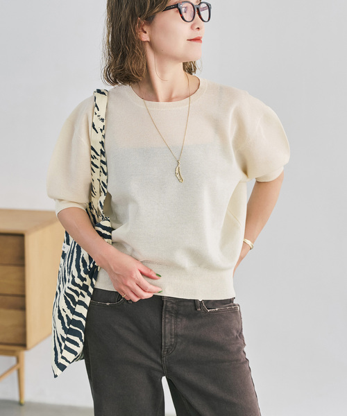 Spick & Span(スピックアンドスパン)の「《WEB限定 / 追加》シアーミラノリブパフスリーブプルオーバー(ニット/セーター・レディース・ブラック/キャメル/アイボリー・FREE)」の20枚目の写真