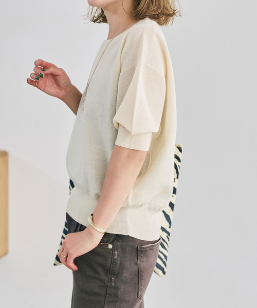 Spick & Span(スピックアンドスパン)の「《WEB限定 / 追加》シアーミラノリブパフスリーブプルオーバー(ニット/セーター・レディース・ブラック/キャメル/アイボリー・FREE)」の4枚目の写真