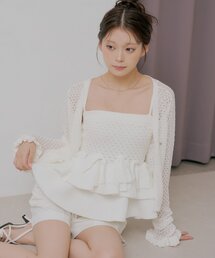 【SALON  by Chico】クロシェリボンベアトップス/カーディガンセット
