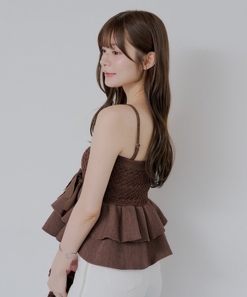 Chico（チコ）の「【SALON  by Chico】クロシェリボンベアトップス/カーディガンセット（カーディガン/ボレロ・レディース・ブラウン/ホワイト/ブラック・FREE）」の6枚目の写真