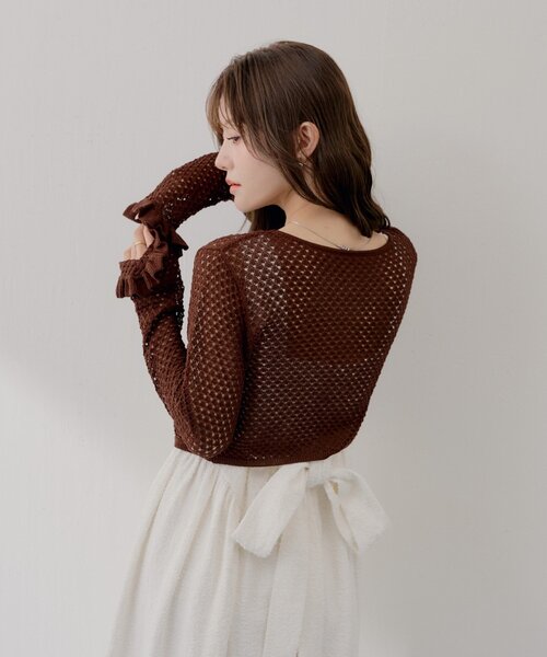 Chico（チコ）の「【SALON  by Chico】クロシェリボンベアトップス/カーディガンセット（カーディガン/ボレロ・レディース・ブラウン/ホワイト/ブラック・FREE）」の10枚目の写真