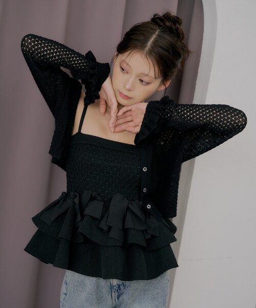 Chico（チコ）の「【SALON  by Chico】クロシェリボンベアトップス/カーディガンセット（カーディガン/ボレロ・レディース・ブラウン/ホワイト/ブラック・FREE）」の20枚目の写真