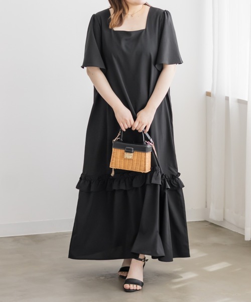 美品 ルネ 裾フリル ワンピース Aライン 洗える ベージュ フォーマル S 裾フリルAラインワンピース（ワンピース）｜CLETTE（クレット）の