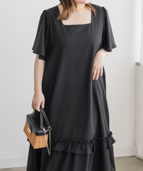 CLETTE(クレット)の「裾フリルAラインワンピース(ワンピース・レディース・ピンク/グレイッシュベージュ/ブラック・4L/3L/LL)」の19枚目の写真